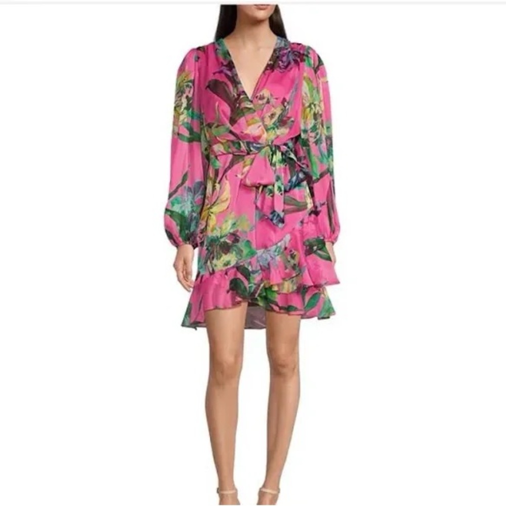 Alex Marie Vibrant Pink Floral Midi Dress